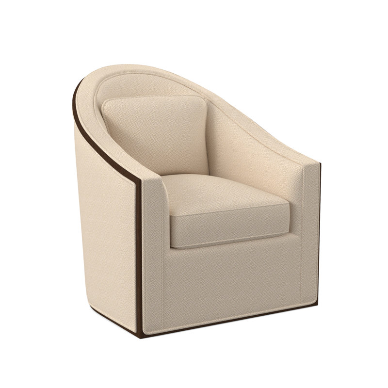 Academy Swivel Barrel Chair, American Walnut, Filigree Ivory 100% Polyester