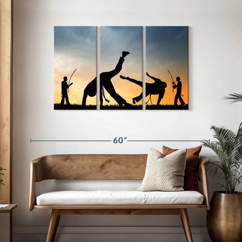 Silhouette de capoeira au coucher du soleil, H 28 po x l 45 po