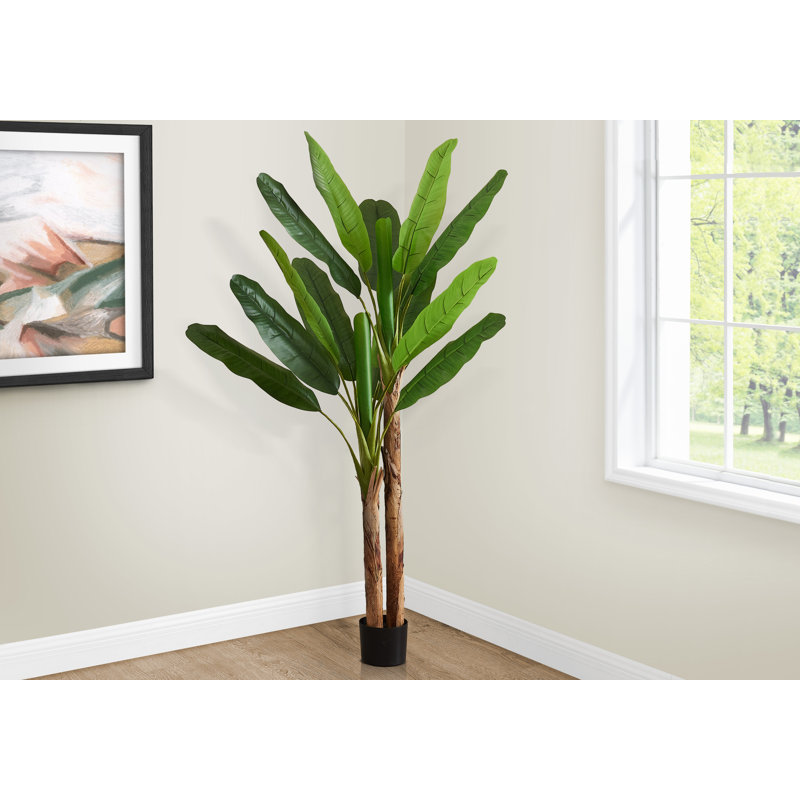 Plante artificielle, bananier de 83 po de hauteur, intérieur, décoratif, faux, plancher, pot, touche réelle, feuilles vertes, pot noir