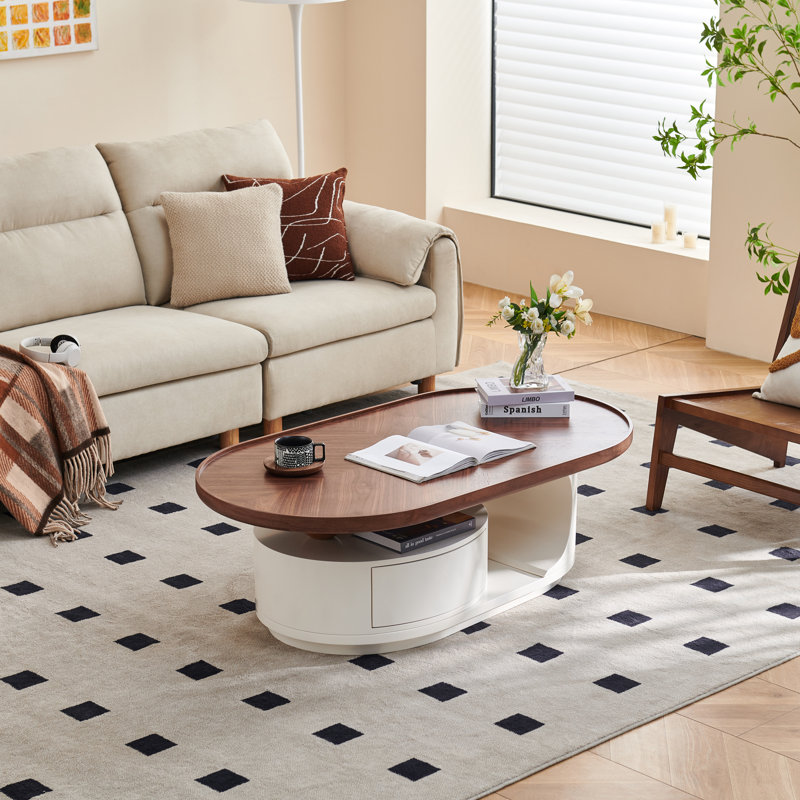 Table basse 51.18, H 15,75 po x l 51,18 po x P 27,56 po, Brun et blanc