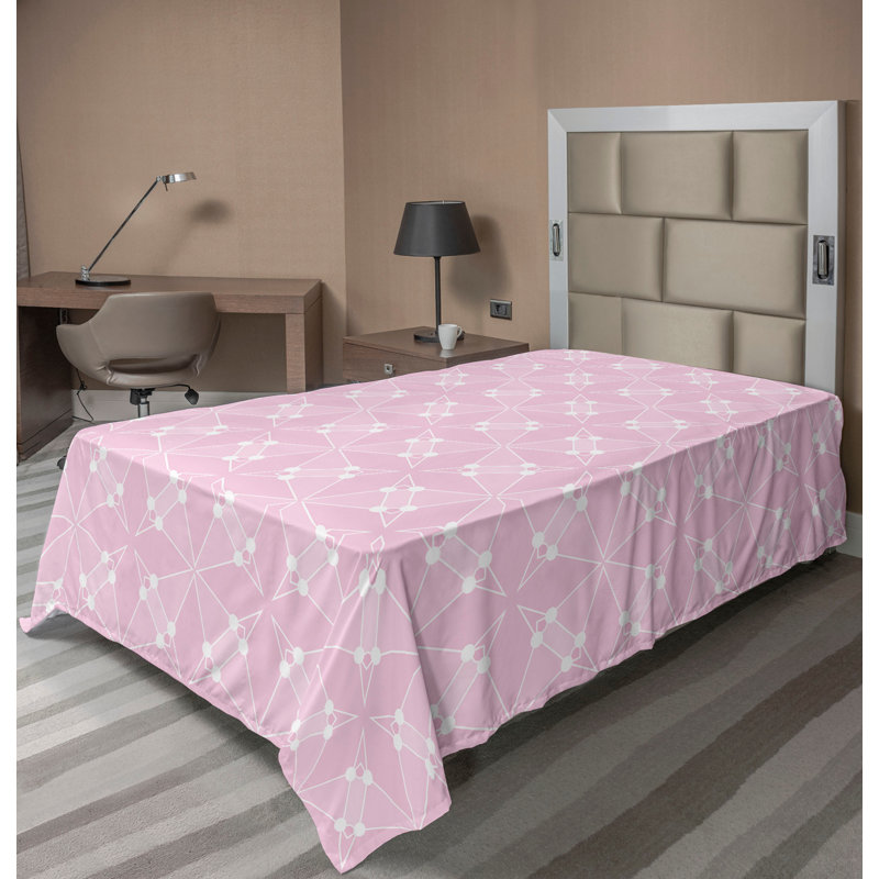 Drap plat moderne de style bohème Ambesonne, Drap plat pour lit simple, Rose doux / motif floral rosé et blanc