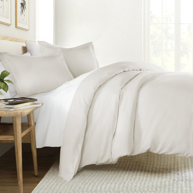Ivory Twin XL Sateen Cotton Duvet Cover Set with Sham