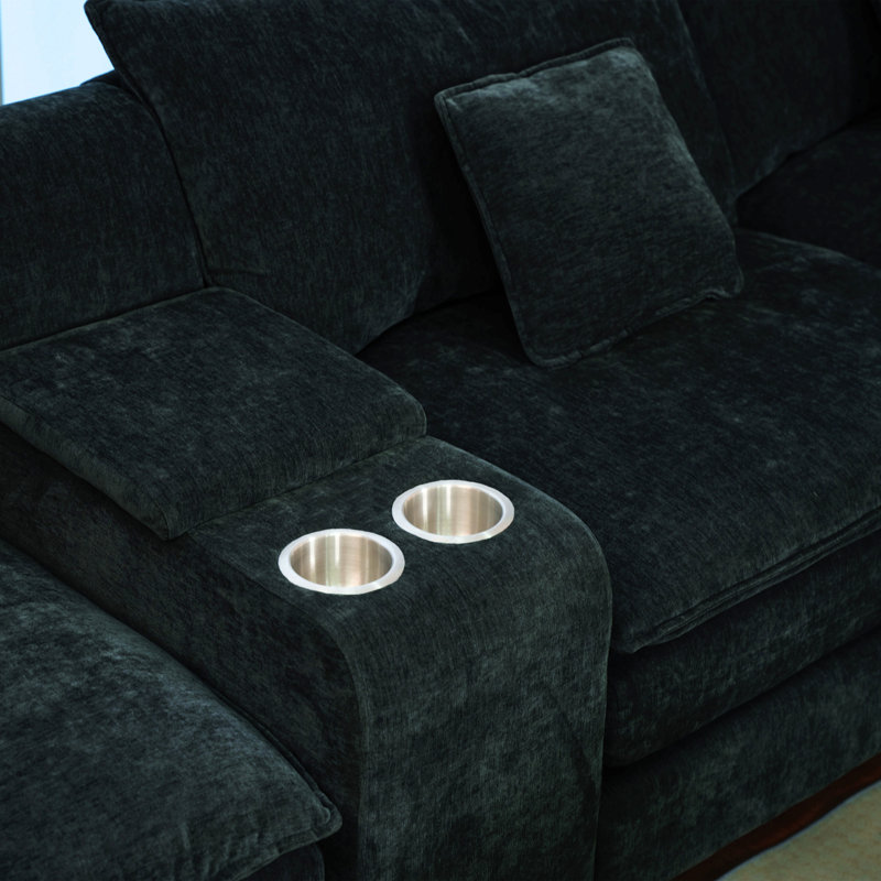 Deborah Chenille Sectional Sofa with Movable Ottomans & Cup Holders