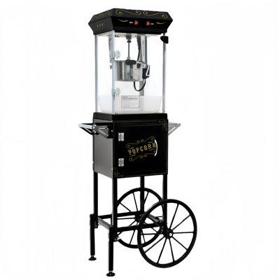 Machine à maïs soufflé de style rétro avec cuillère à huile en acier inoxydable 6 oz, chariot mobile, pour cinéma maison commerciale