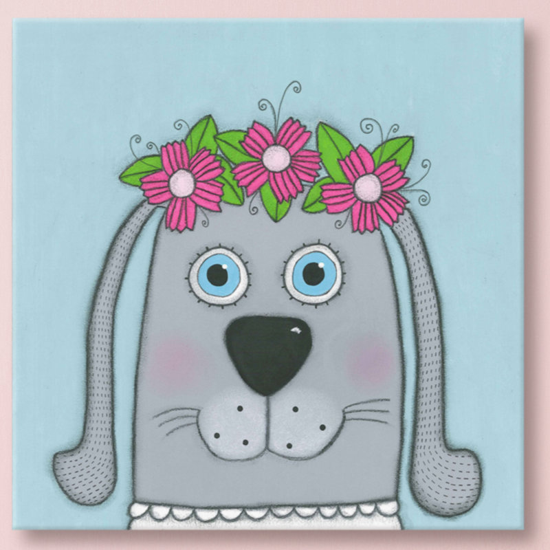 «Dog with Flowers», reproduction sur toile tendue, H 40 po x l 40 po x P 1,5 po