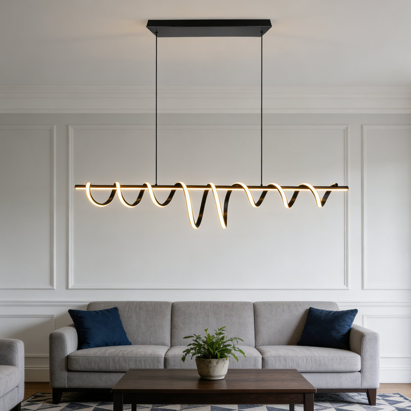 Luminaire de salle à manger à intensité variable de 51 po noir pour îlot de cuisine
