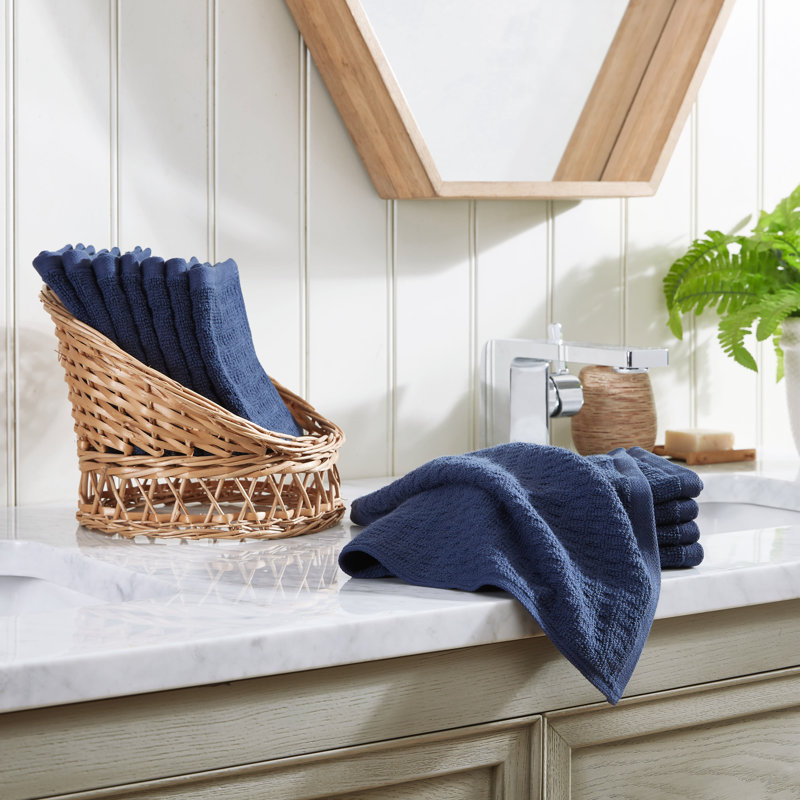 12 Piece 100% Cotton Washcloth Towel Set, Dark Blue