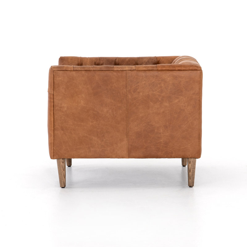 Williams Armchair, Natural Washed Chocolate Genuine Leather, Natural Washed Camel