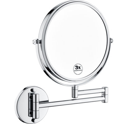 Miroir de salle de bain à DEL à fixation murale à deux grossissements à DEL 8 po, extension de 12 po, grossissement 1x / 3x, rotatif à 360 degrés, imperméable pour les femmes dentistes