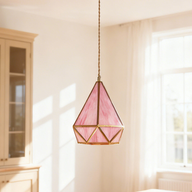 Luminaire suspendu rétro en verre rose 1 lumière