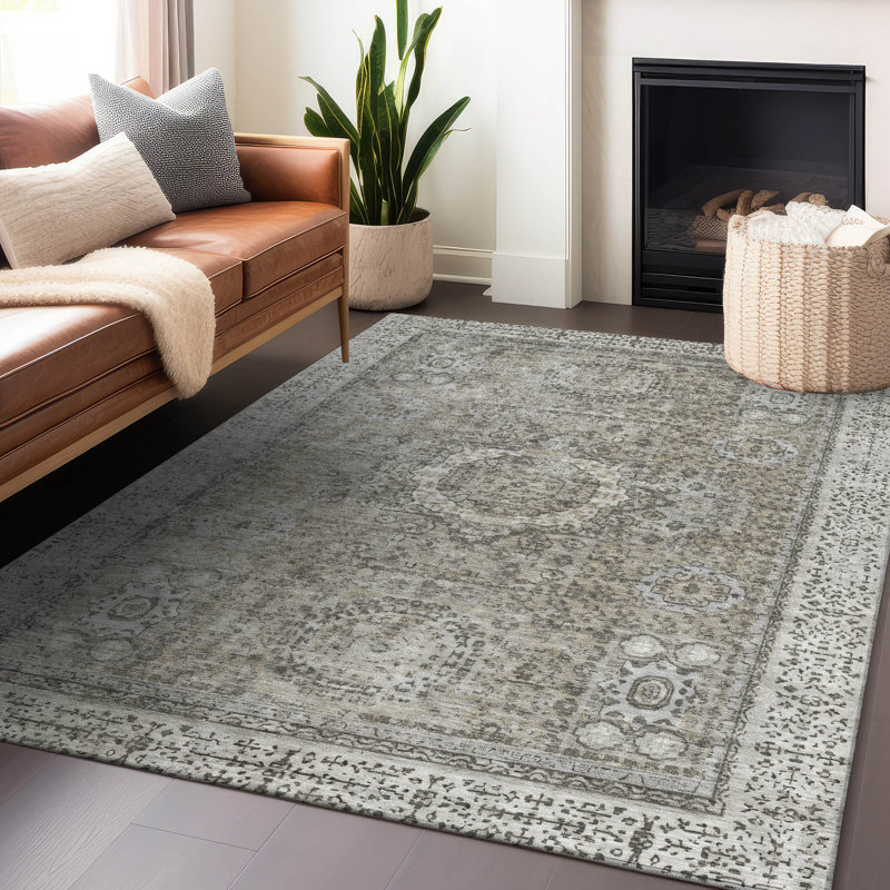 Tapis intérieur / extérieur lavable à la machine Xhevrie, Rectangle 5 pi x 7 pi 6 po