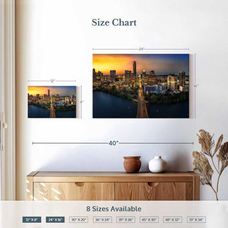 Austin City, coucher de soleil, H 16 po x l 24 po