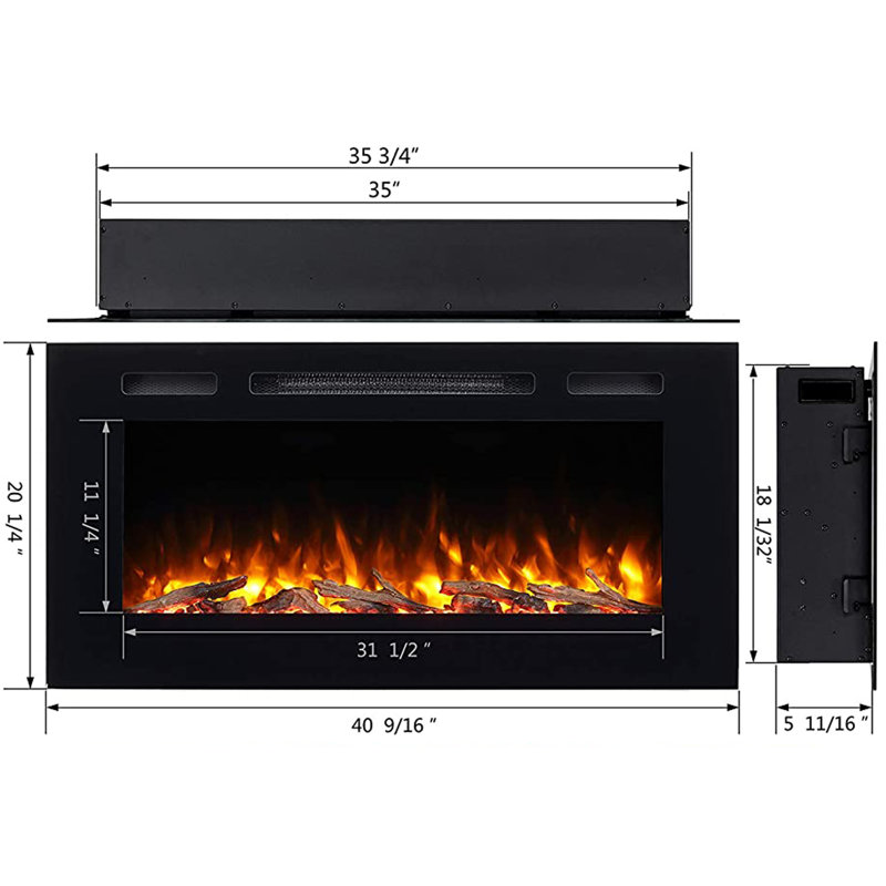 Foyer électrique encastré 40 po Puraflame Alice, H 20,27 po x l 40,55 po X P 5,9 po