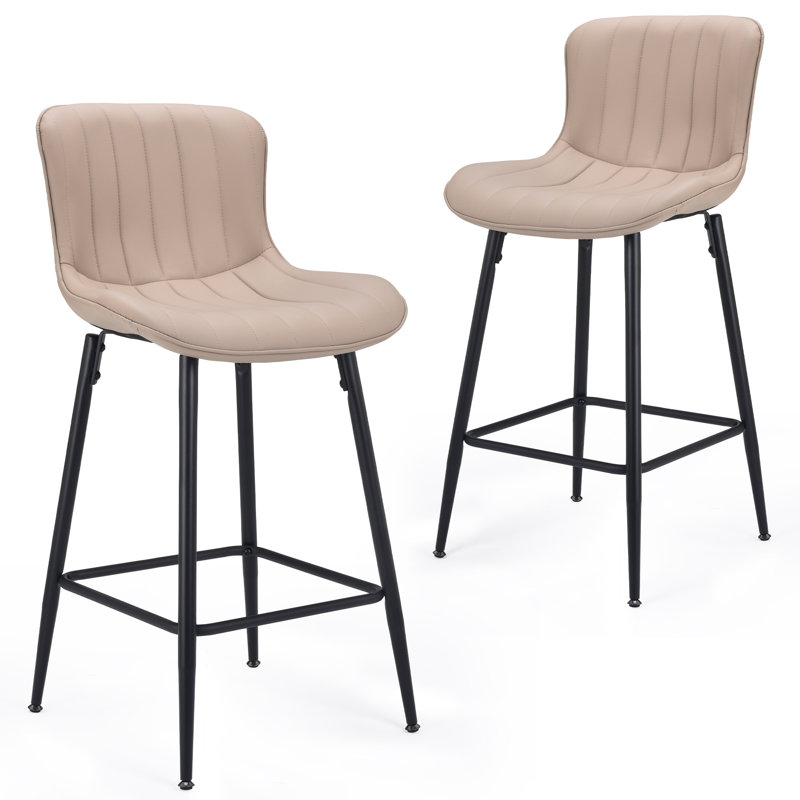 Upholstered 27" Counter Stool With Metal Frame, Khaki