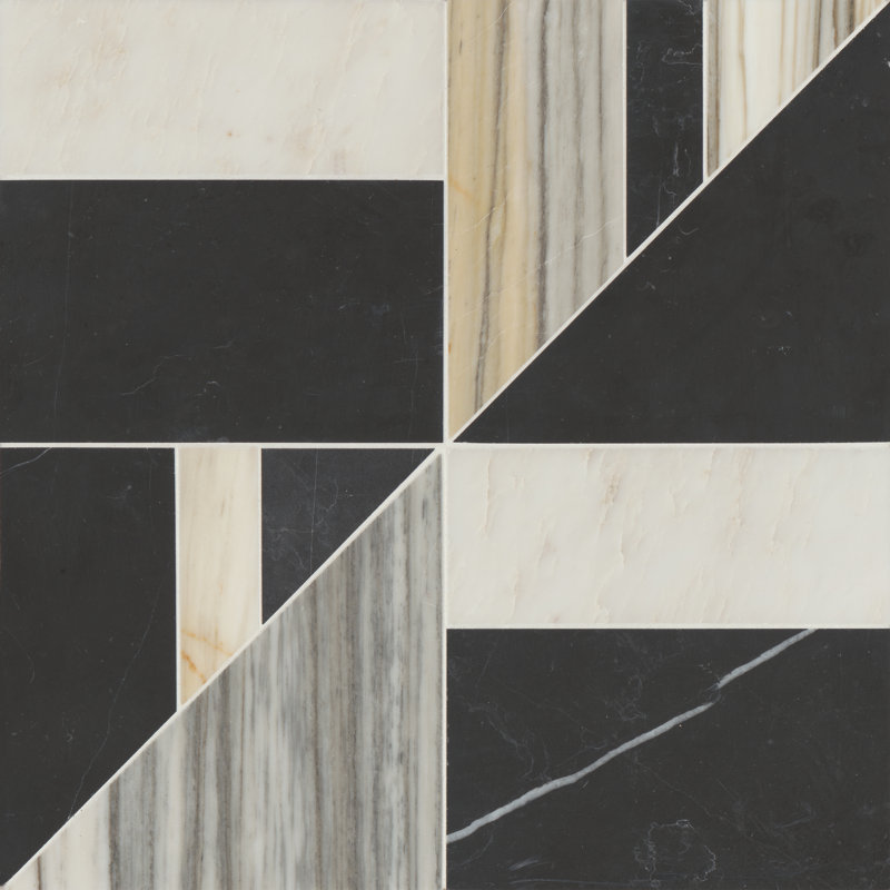 Carreau de mosaïque de marbre aléatoire Modni, Blanc oriental / Nero Marquina / Calacatta Zebrino
