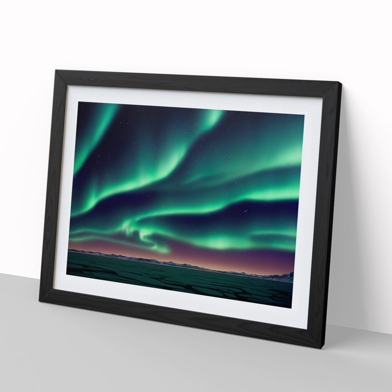 Contemporary Aurora Borealis - Single Picture Frame Print, Black, 46cm H x 64cm W x 2cm D