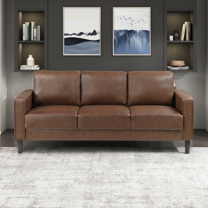 Mitka 77" W Faux Leather Sofa , Chocolate Faux Leather