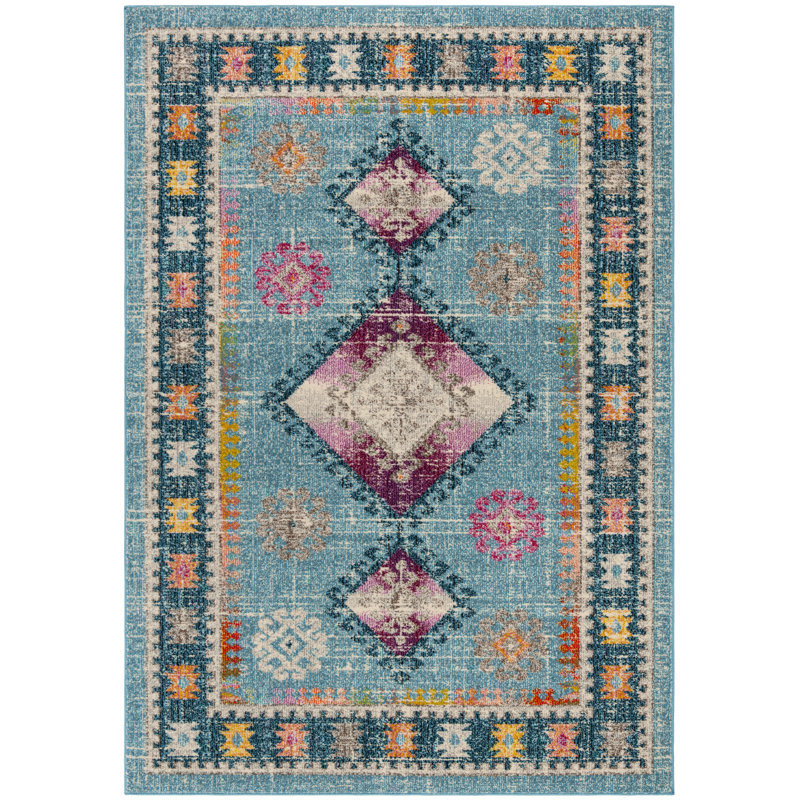 Gutierez Oriental Blue/Pink/Beige Area Rug, Rectangle 4' x 6'