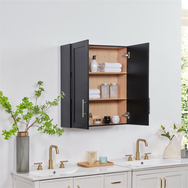 Armoire suspendue en bois avec portes et tablettes