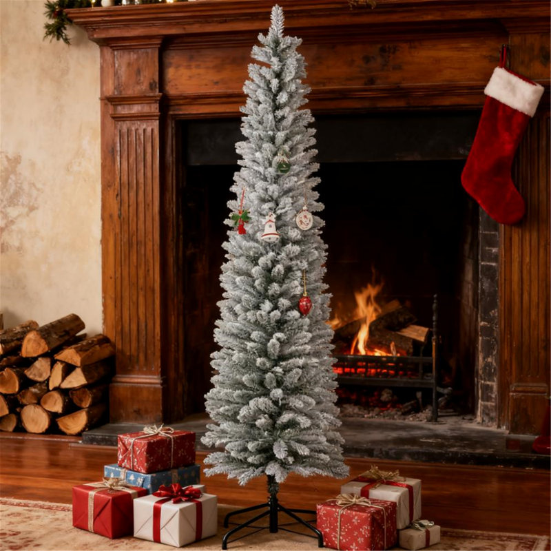 Arbre de Noël artificiel avec branches enneigées et base en métal