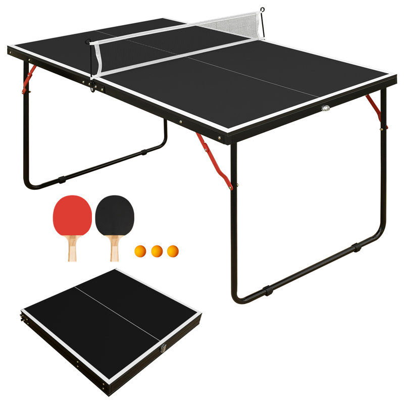 Table de ping-pong pliable de 137 cm (4,5 pieds), avec filet et 2 raquettes, facile à ranger, noire.