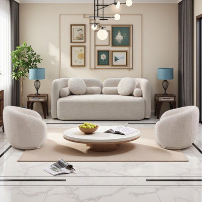 3-piece Modern Living Room Sofa Set With 360° Swivel Barrel Chair, 4-seat