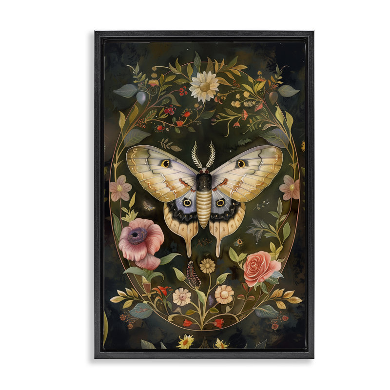 Cadre flottant Victorian Botanicals & Moth, design par The Dutch Lady, Cadre flottant noir de jais, H 25 po x l 17 po