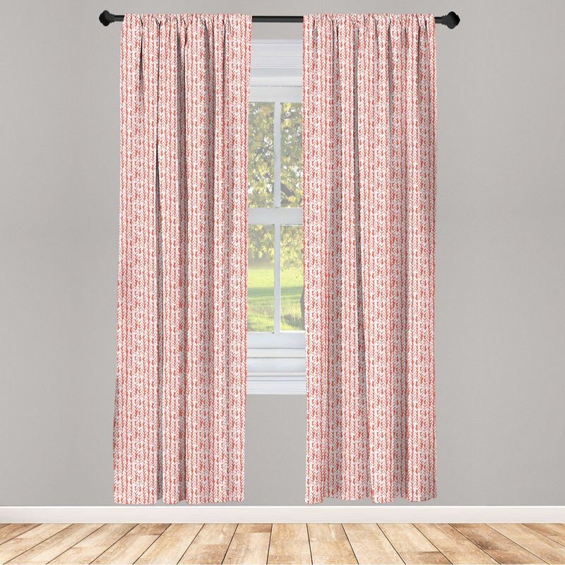 August Grove® Coral 4-Panel Curtains, Braid Boho Hipster Ethnic, Coral White, 56"W x 63"L