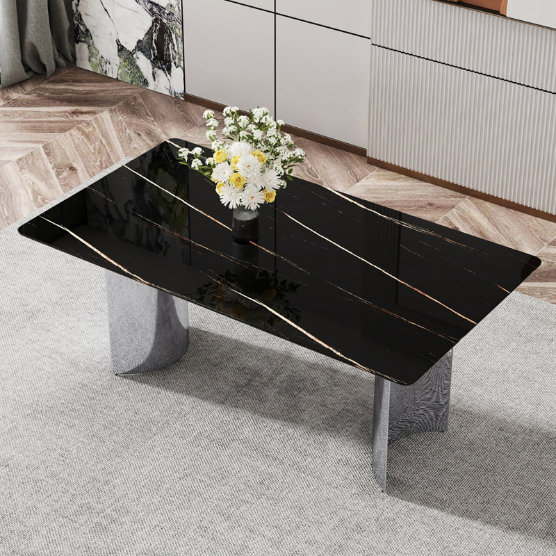 Table de salle à manger Lalaina, table de salle à manger rectangulaire, table de salle à manger, table de salle à manger avec pieds en métal, table de salle à manger, table de salle à manger