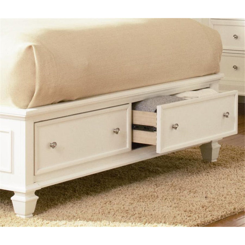 Lit plateforme avec rangement en bois massif Barret, Blanc, Grand