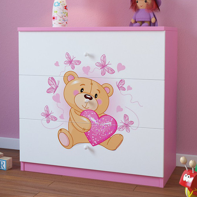 Cicero Kids 3 - Drawer Chest, Pink/White
