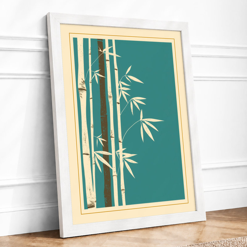 Bamboo in Teal Japandi - Framed Print, A4 - 29.7 x 21.0 cm, White