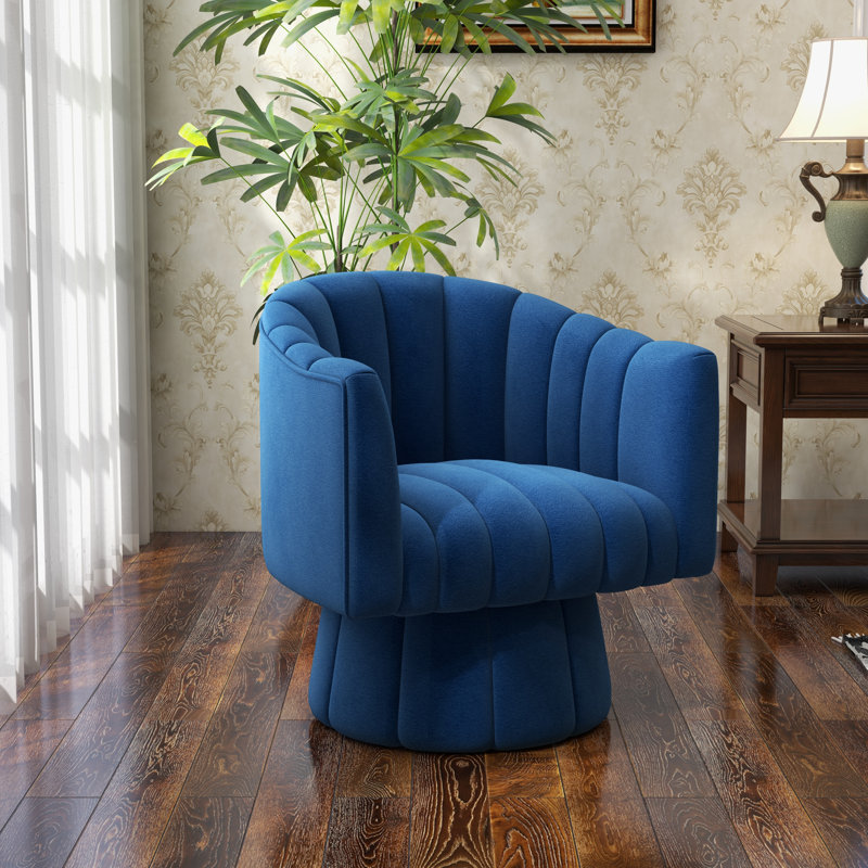 Aynur Velvet Swivel Barrel Chair, Navy