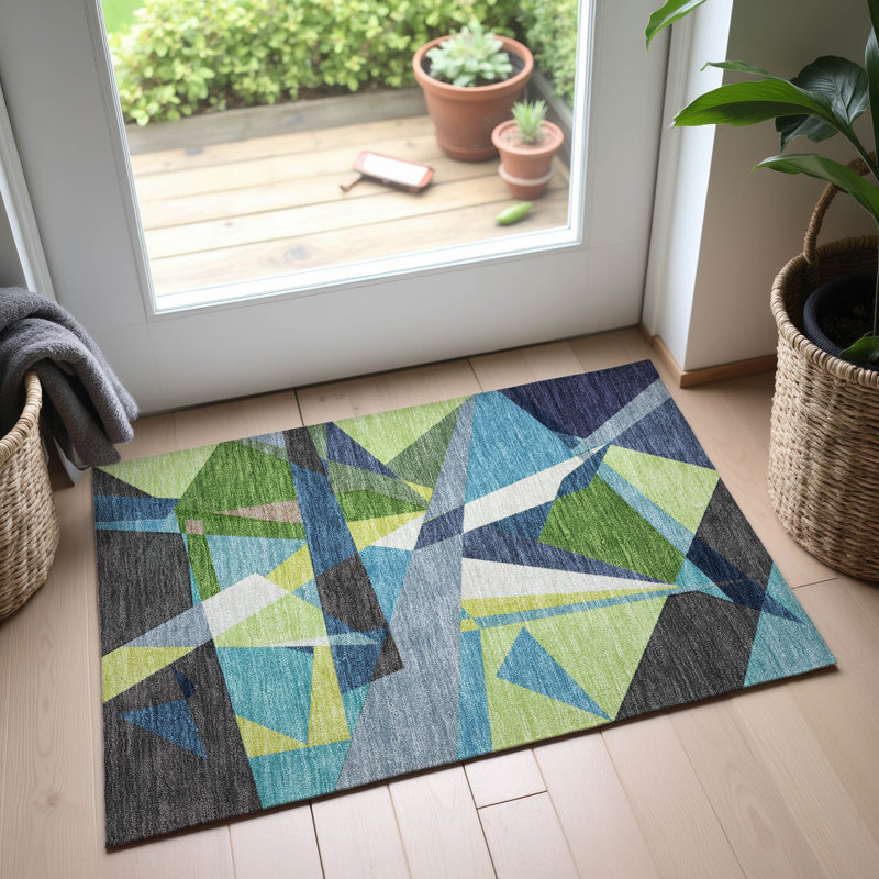 Premium Machine Washable Harjo AMF1609 Geometric Rug, Rectangle 1'8" x 2'6"