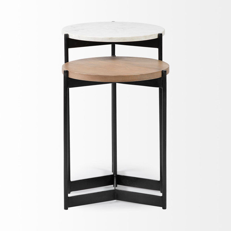 Ivelisse Nesting End Table, White/Light Brown