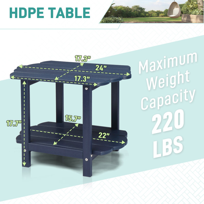 Table d'appoint de patio carrée en PEHD gris