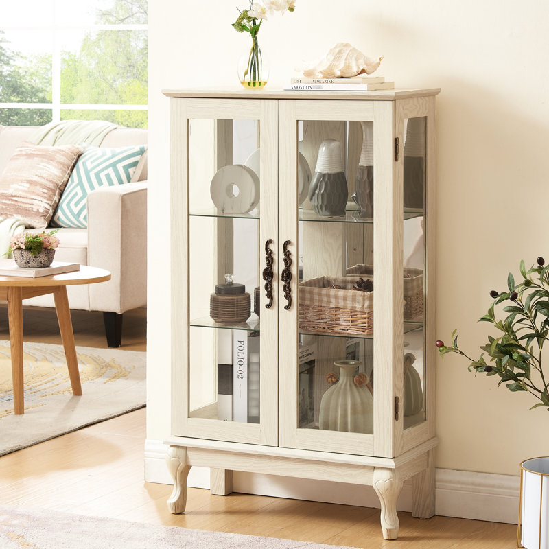 Vitrine lumineuse avec portes en verre et dossier miroir