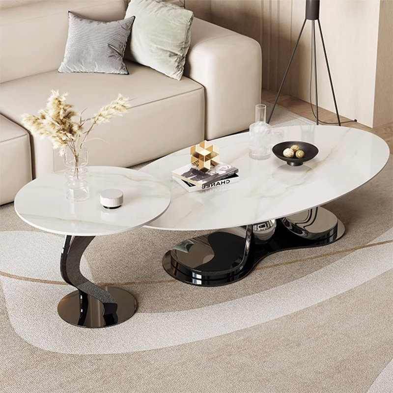 Table basse moderne simple ovale, H 15,7 po x L 51,2 po x l 27,6 po, Titane noir