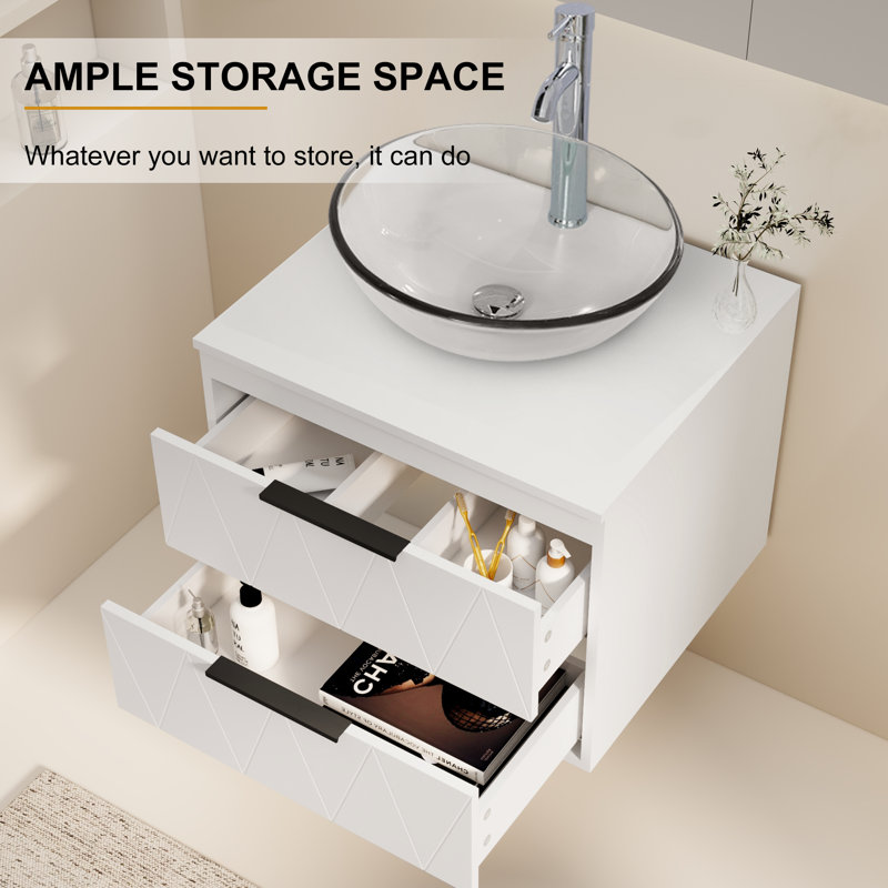 Meuble-lavabo mural 24 po avec lavabo vasque Sharee, Blanc