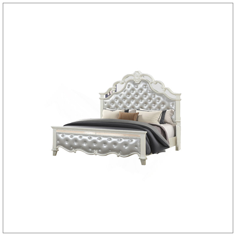 Lit capitonné capitonné en bois blanc