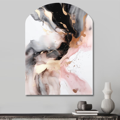 Pink Black Textured Splash Marble I - Abstract Marble Arch Shape Asymmetric Metal Wall Sculpture