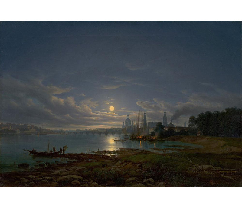 "View of Dresden, Moonlight" by  Johann Anton Castell - Gallery Wrap Canvas Wall Art, 48" H x 33" W