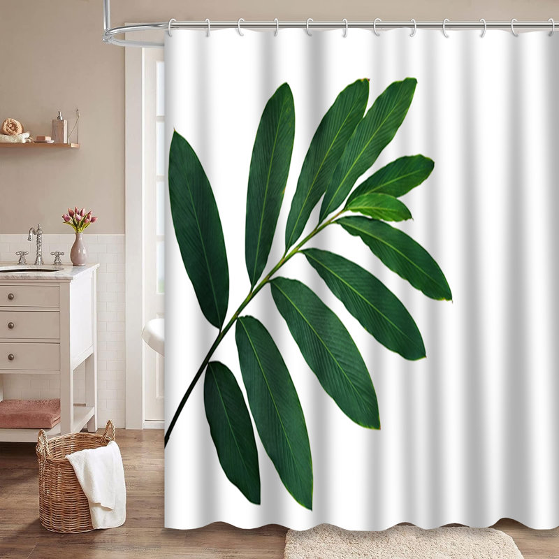 Rideau de douche Green Leaf Red Ginger Tropical Forest avec 12 crochets, L 72 po x l 84 po