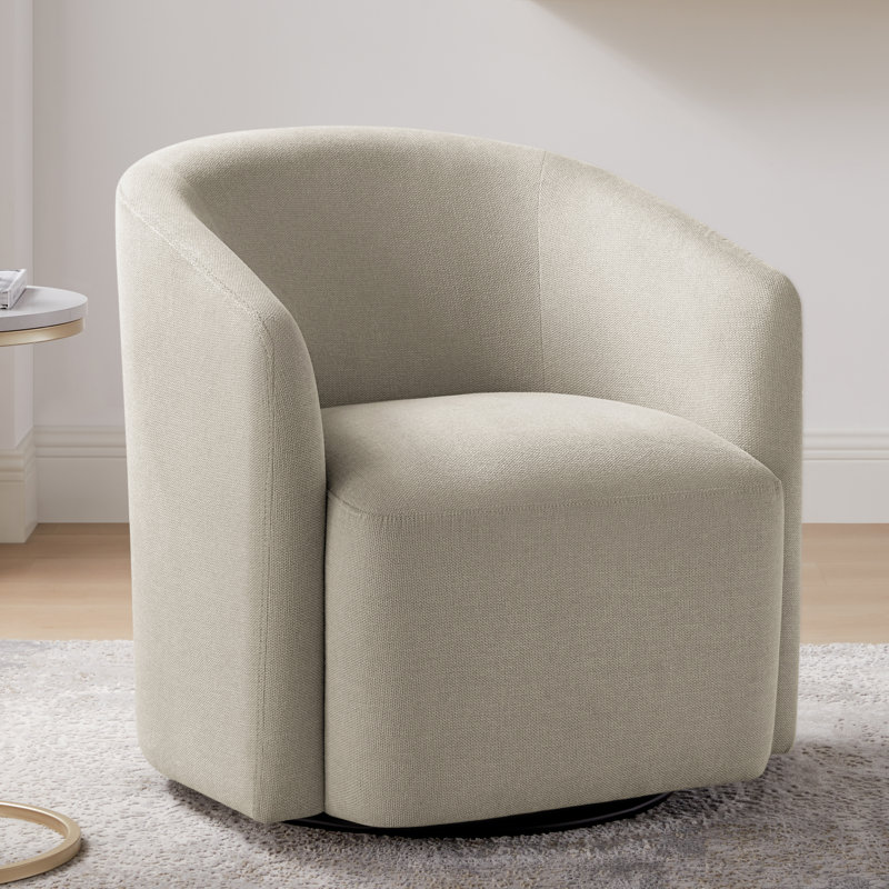 Arlo Swivel Barrel Chair, Beige Polyester Blend