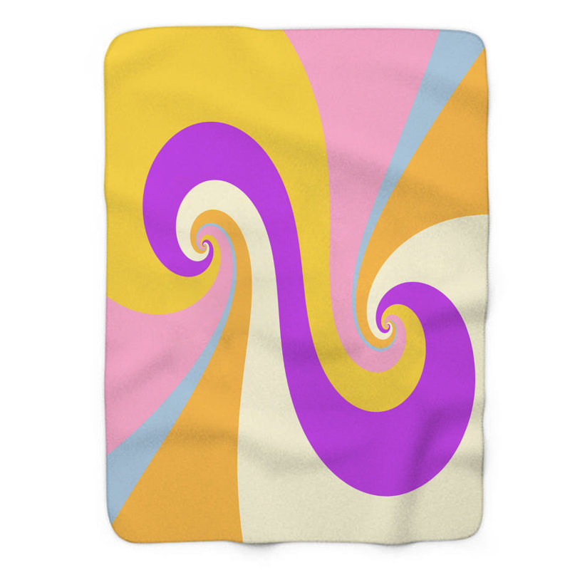 Motif Groovy - 1 pièce Sherpa Premium, Lit simple, Mauve / jaune / rose abstrait