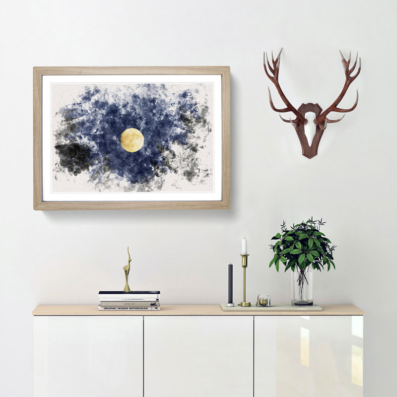Moon Through the Trees - Framed Print, 62cm H x 87cm W x 2cm D, Oak Framed