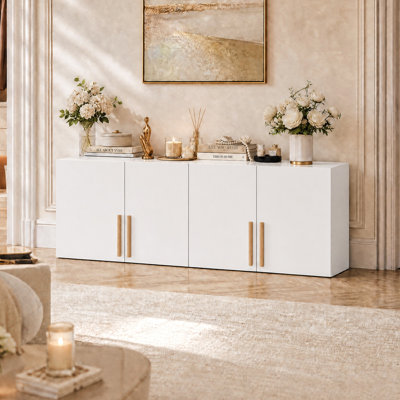 63" Wide 4-Door Top Storage Cabinet with 2 Large Shelves for Wardrobe, Bedroom and Closet Organization
