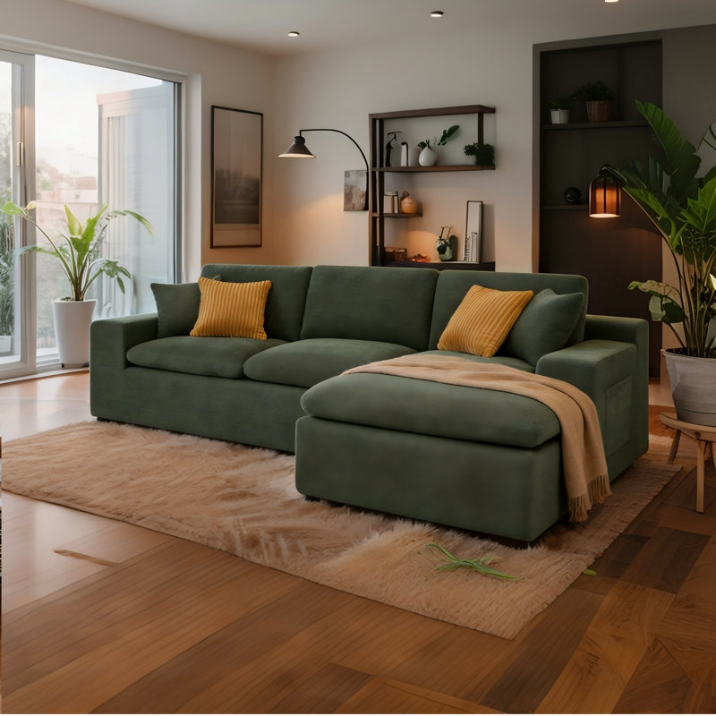 Canapé modulaire en L 106 po avec méridienne 106 po avec méridienne profonde et 2 coussins pour le salon, Face à la droite