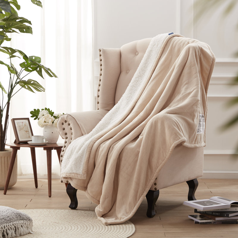 Westerhouse couverture électrique en flanelle à Sherpa, Beige, L 62 po x L 84 po