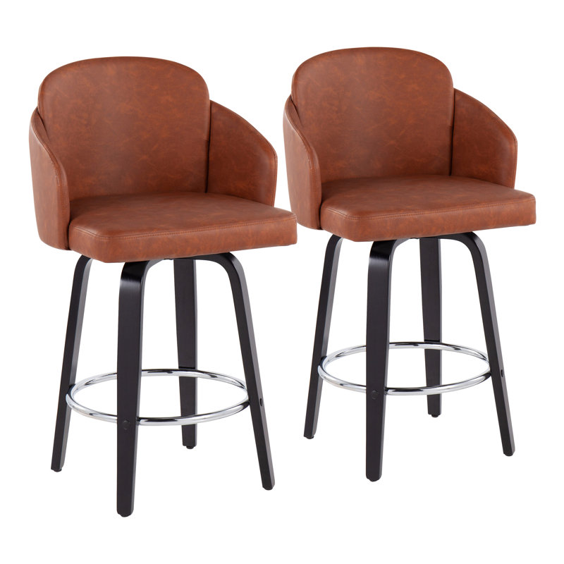 Tabouret tournant 25 "Violetta, Noir, Similicuir brun clair